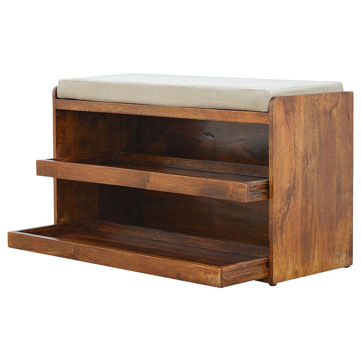 Mud Linen Pull out Shoe Bench, 2 Shelves, Chestnut