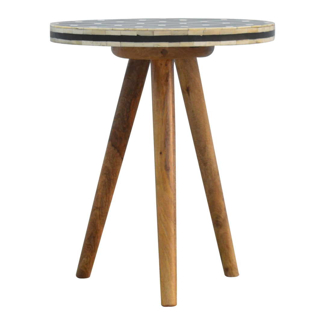 Solid Wood Bone Inlay Tripod Stool, Black and White
