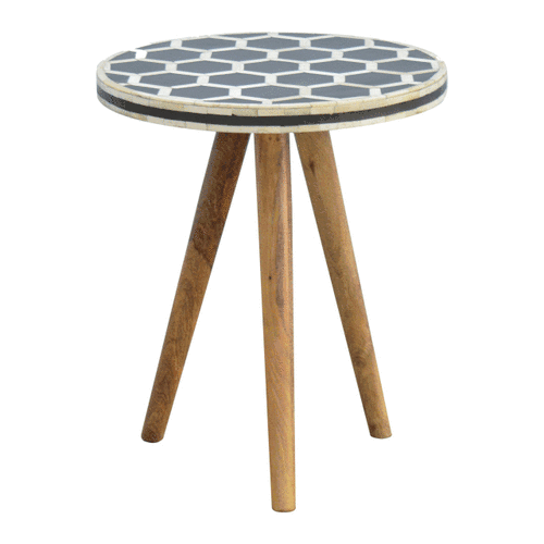 Solid Wood Bone Inlay Tripod Stool, Black and White
