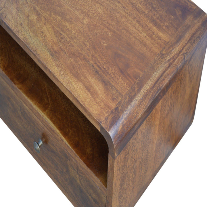 Solid Wood Curved Chestnut Media Unit, Open Slot, 2-Drawers, Brown
