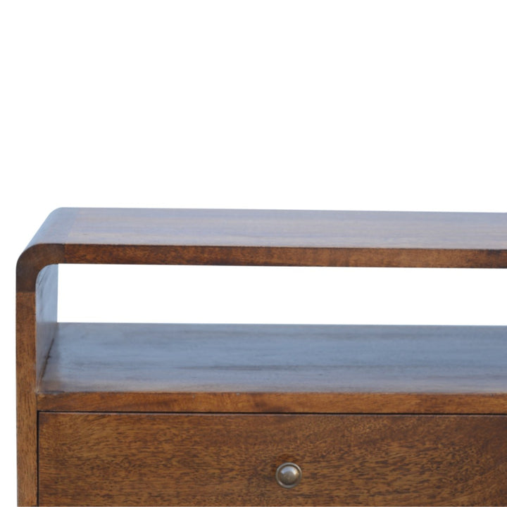 Solid Wood Curved Chestnut Media Unit, Open Slot, 2-Drawers, Brown