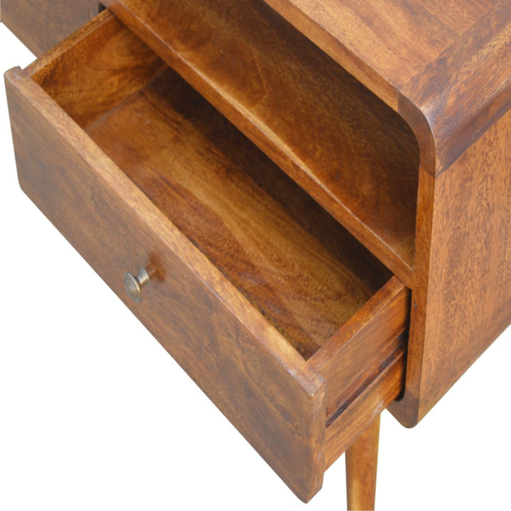 Solid Wood Curved Chestnut Media Unit, Open Slot, 2-Drawers, Brown