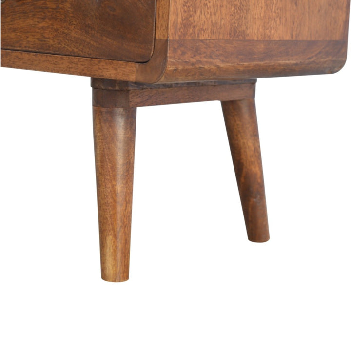 Solid Wood Curved Chestnut Media Unit, Open Slot, 2-Drawers, Brown