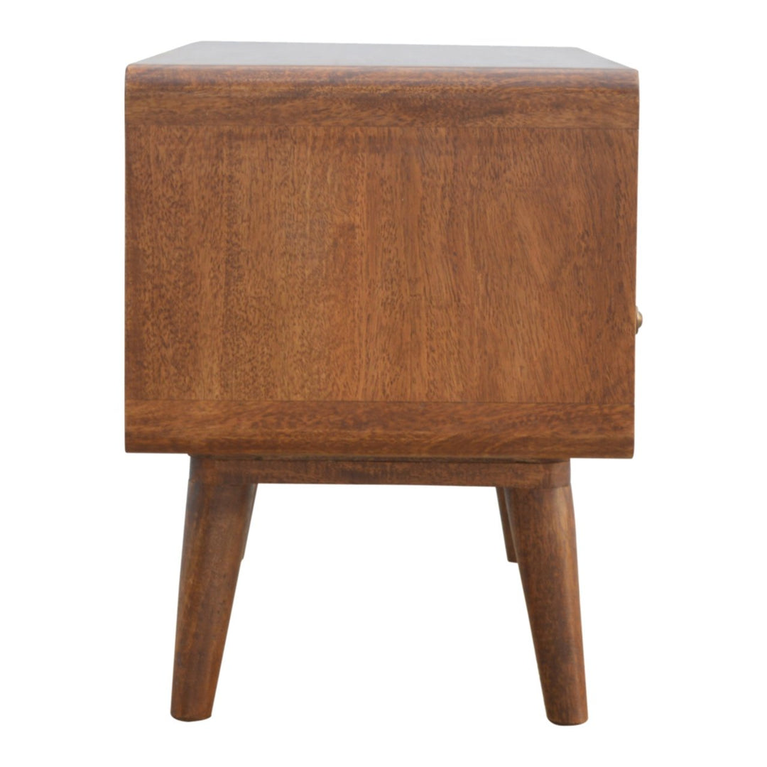 Solid Wood Curved Chestnut Media Unit, Open Slot, 2-Drawers, Brown