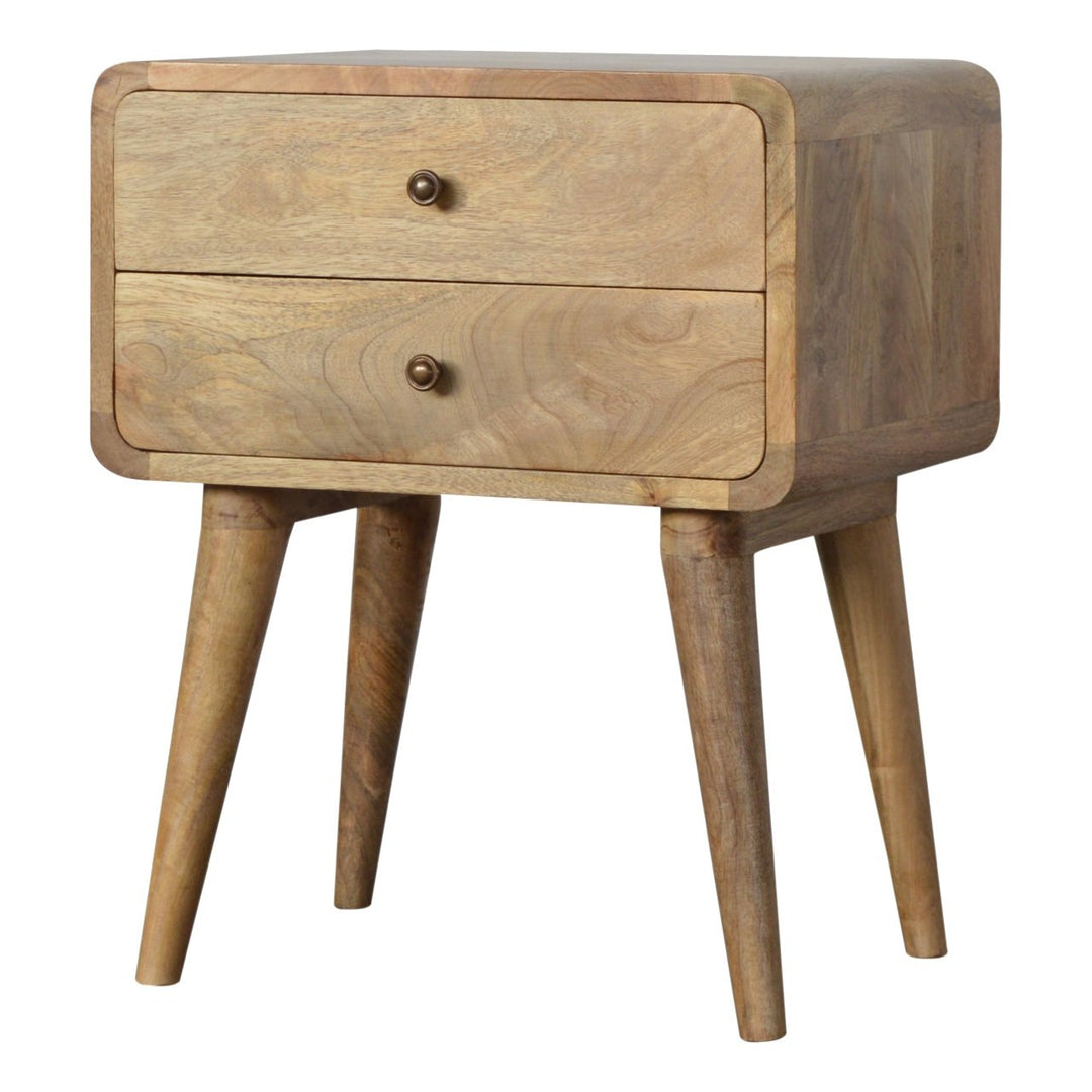 Solid Wood Curved Bedside, 2 Drawers, Oak-ish, Light Brown