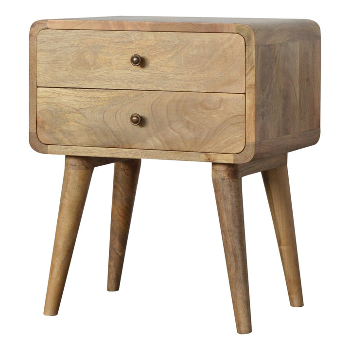 Solid Wood Curved Bedside, 2 Drawers, Oak-ish, Light Brown