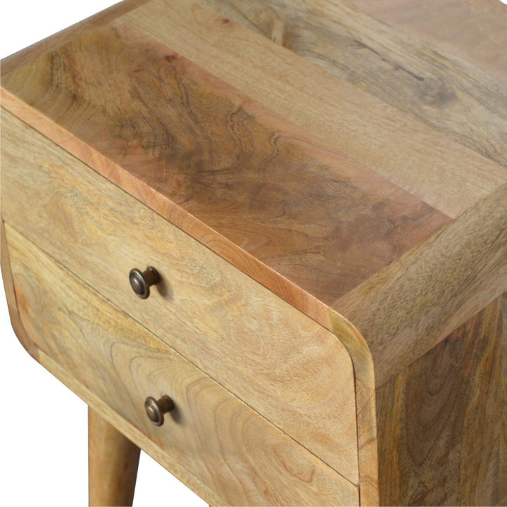 Solid Wood Curved Bedside, 2 Drawers, Oak-ish, Light Brown