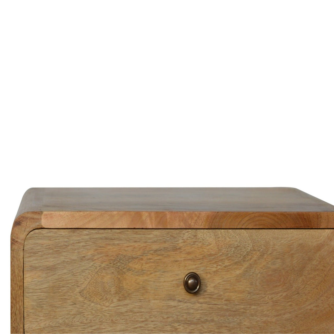 Solid Wood Curved Bedside, 2 Drawers, Oak-ish, Light Brown