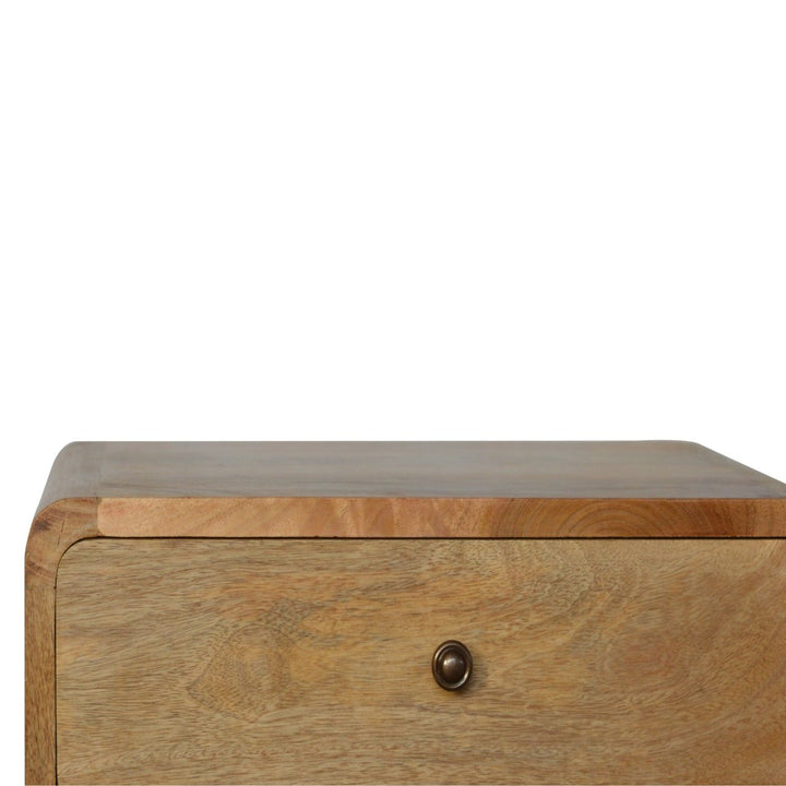 Solid Wood Curved Bedside, 2 Drawers, Oak-ish, Light Brown
