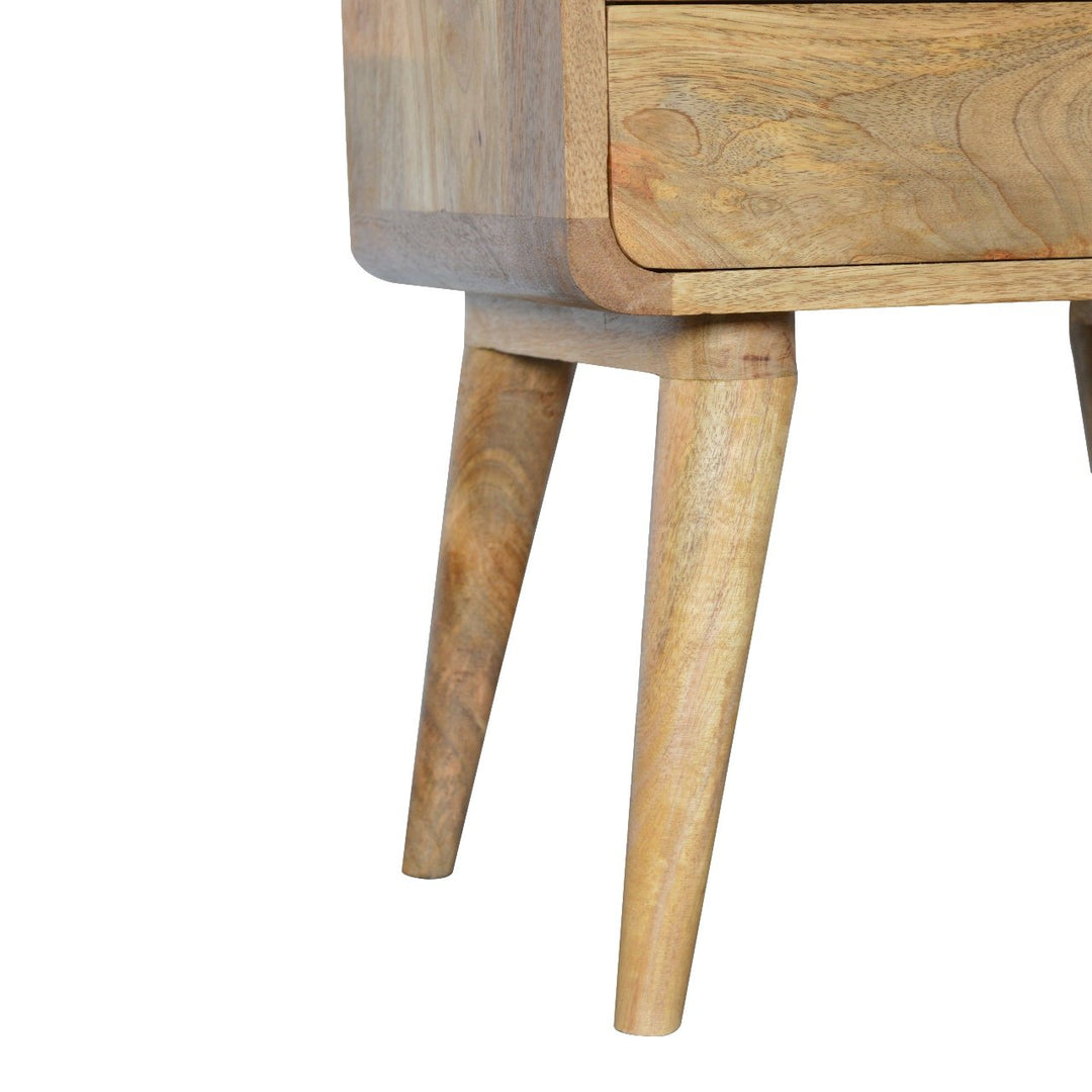 Solid Wood Curved Bedside, 2 Drawers, Oak-ish, Light Brown