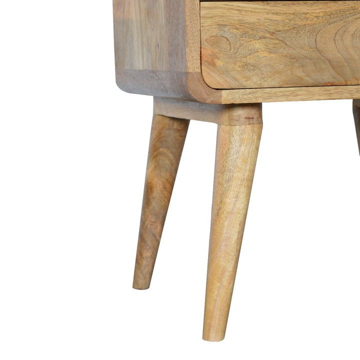 Solid Wood Curved Bedside, 2 Drawers, Oak-ish, Light Brown