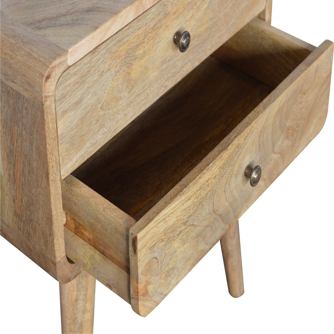 Solid Wood Curved Bedside, 2 Drawers, Oak-ish, Light Brown