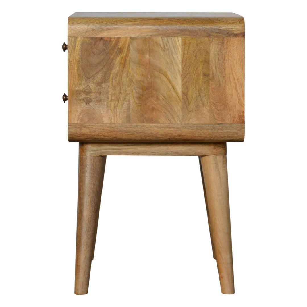 Solid Wood Curved Bedside, 2 Drawers, Oak-ish, Light Brown