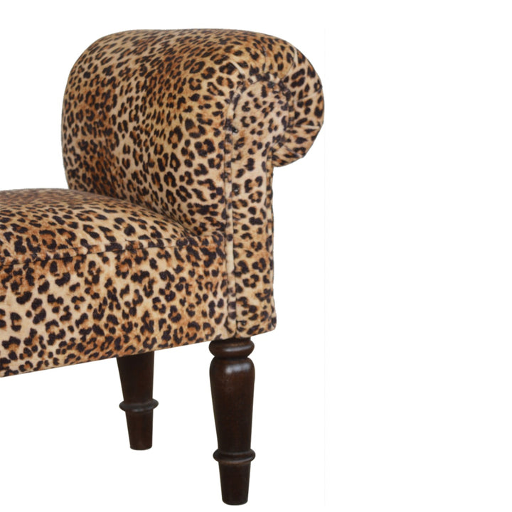 Leopard Print Velvet Bench, Upholstered Yellow and Brown