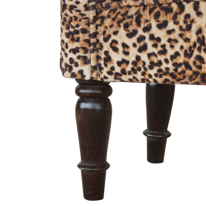 Leopard Print Velvet Bench, Upholstered Yellow and Brown