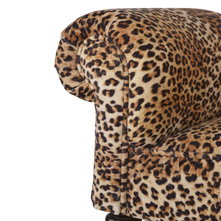 Leopard Print Velvet Bench, Upholstered Yellow and Brown