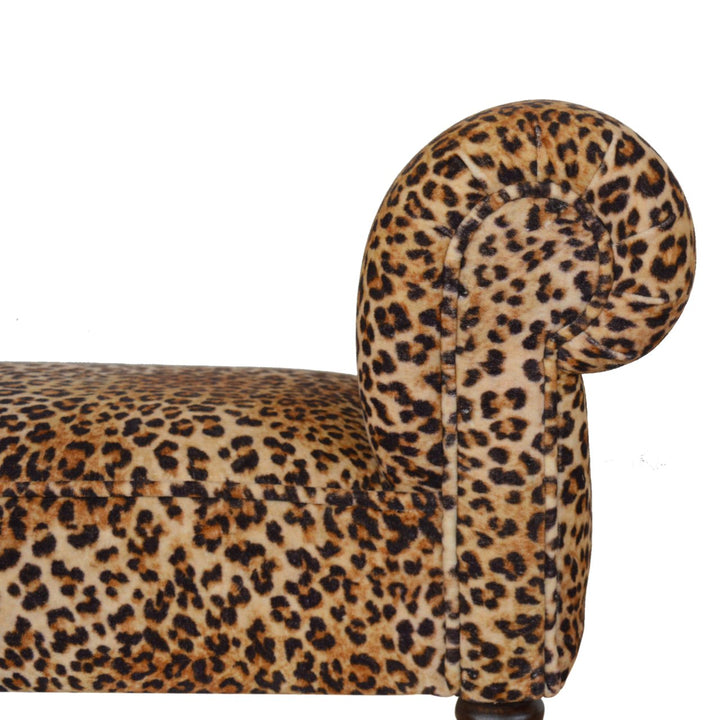 Leopard Print Velvet Bench, Upholstered Yellow and Brown