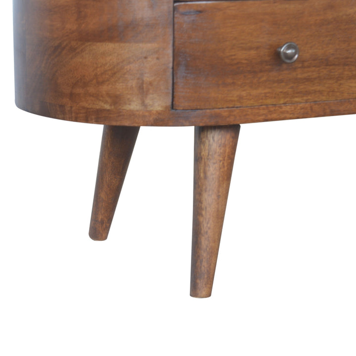 Chestnut Rounded Entertainment Unit, Nordic Legs, 4-Drawers, 2 Open Slot, Brown