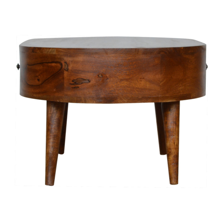 Chestnut Rounded Coffee Table, Nordic Legs, 2-Drawers, Brown