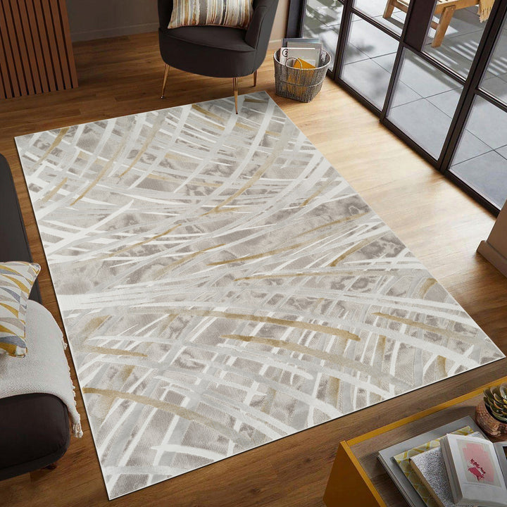 Troy Modern Abstract Area Rug | Soft Polyester Rug | Contemporary Brushstroke Design Indoor Carpet for Living Room, Bedroom & Dining Room