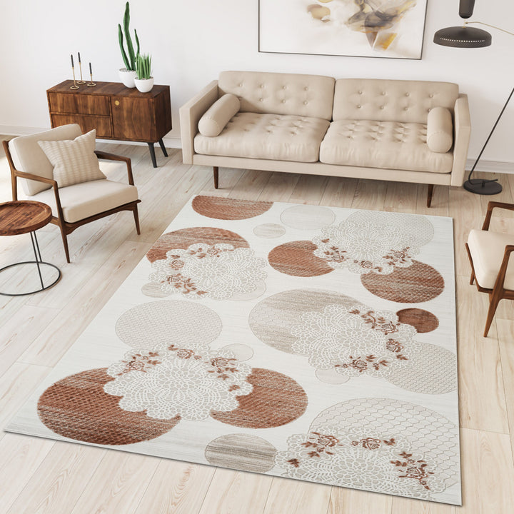 Troy Modern Geometric Floral Area Rug | Soft Polyester Indoor Rug |  Abstract Circle Design