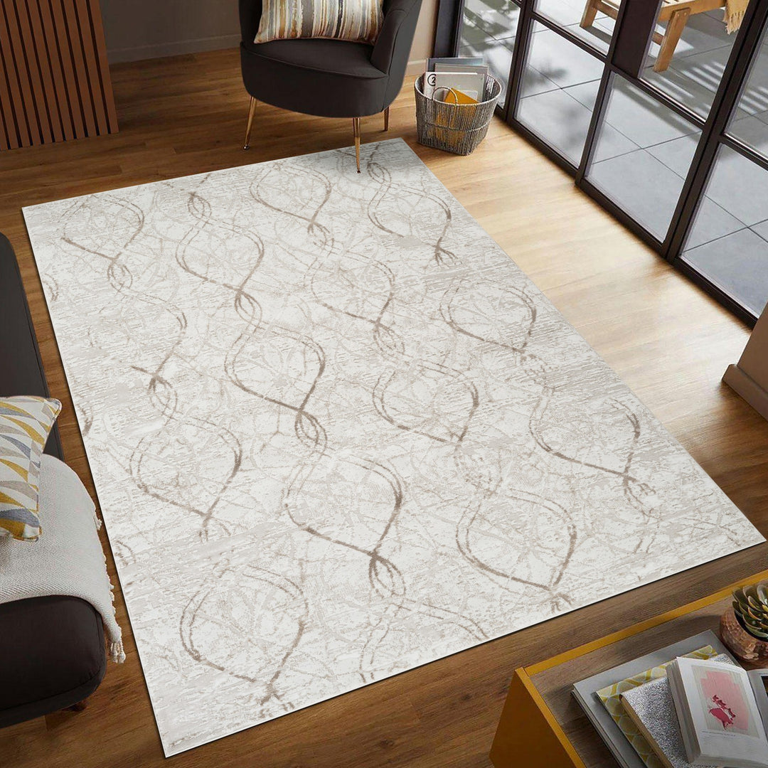 Troy Abstract Trellis Area Rug  | Soft Polyester Rug | Modern Geometric Lattice Design Indoor Carpet for Living Room, Bedroom & Dining Room