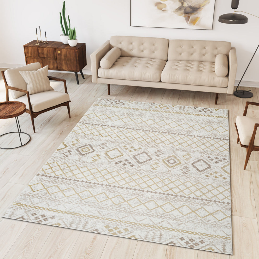Troy Modern Bohemian Geometric Area Rug | Soft Polyester Indoor Accent Rug for Living Room, Bedroom, Dining Room & Office