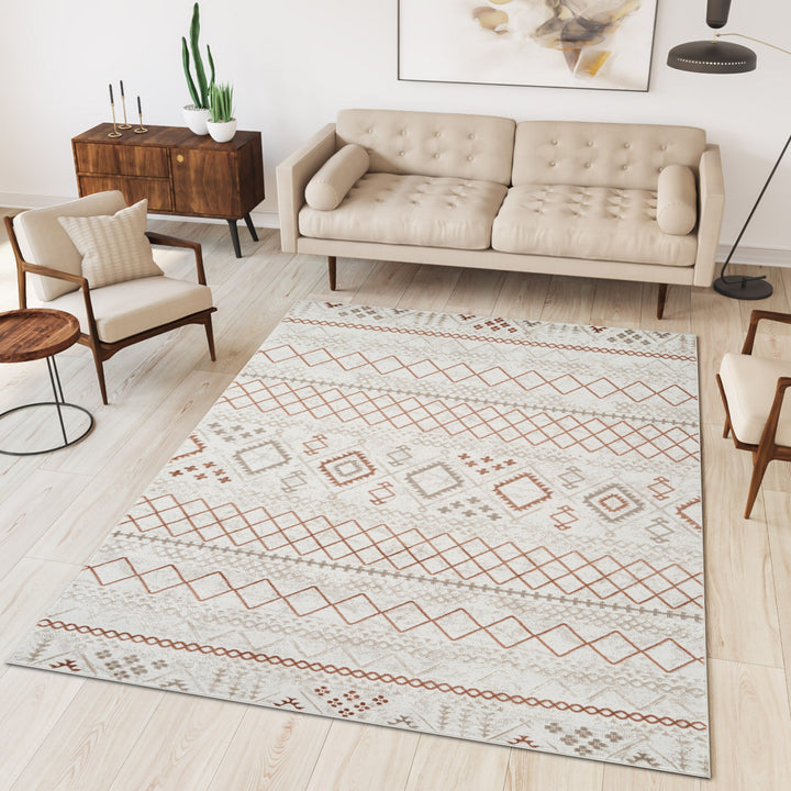 Troy Modern Bohemian Geometric Area Rug | Soft Polyester Indoor Accent Rug for Living Room, Bedroom, Dining Room & Office