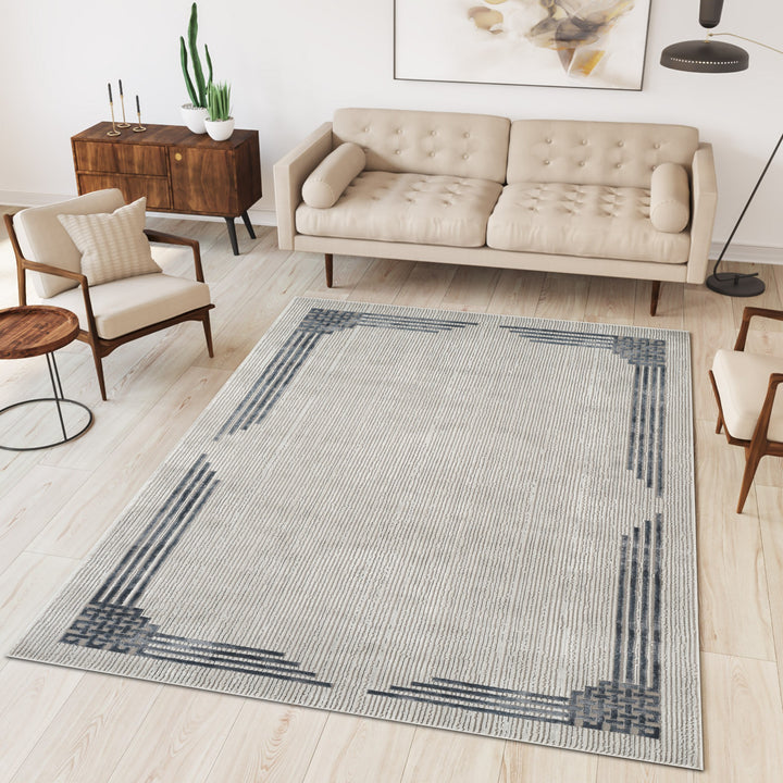 Troy Modern Border Area Rug | Soft Polyester Rug with Contemporary Frame Design | Indoor Rug for Living Room, Bedroom & Dining Room