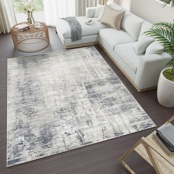 Troy Abstract Modern Area Rug, Soft Polyester Cut Pile Carpet, Neutral Beige & Ivory Distressed Design, 0.39" Pile Height, Living Room, Bedroom & Dining Room Rug