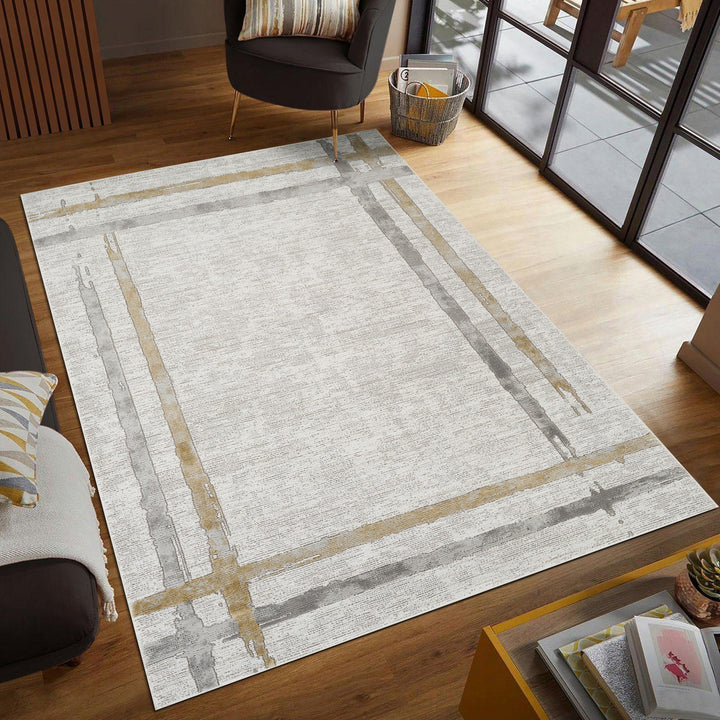Troy Modern Abstract Border Area Rug | Soft Polyester Indoor Rug for Living Room, Bedroom, Dining Room & Office | Contemporary  Accent Rug