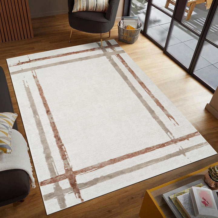 Troy Modern Abstract Border Area Rug | Soft Polyester Indoor Rug for Living Room, Bedroom, Dining Room & Office | Contemporary  Accent Rug