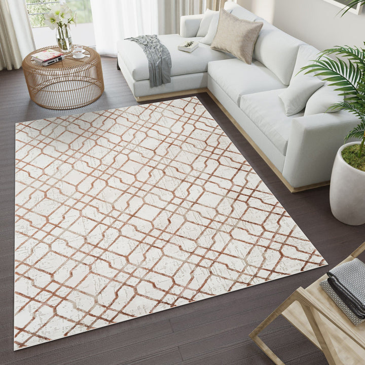 Troy Geometric Trellis Area Rug  | Soft Polyester Rug | Modern Moroccan Lattice Design Indoor Rug for Living Room, Bedroom & Dining Room