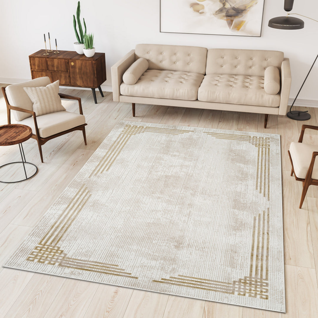 Troy Modern Border Area Rug | Soft Polyester Rug with Contemporary Frame Design | Indoor Rug for Living Room, Bedroom & Dining Room
