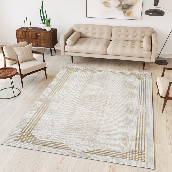 Troy Modern Border Area Rug | Soft Polyester Rug with Contemporary Frame Design | Indoor Rug for Living Room, Bedroom & Dining Room