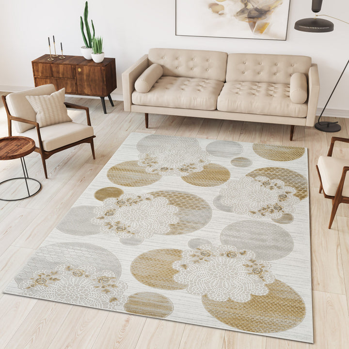 Troy Modern Geometric Floral Area Rug | Soft Polyester Indoor Rug |  Abstract Circle Design