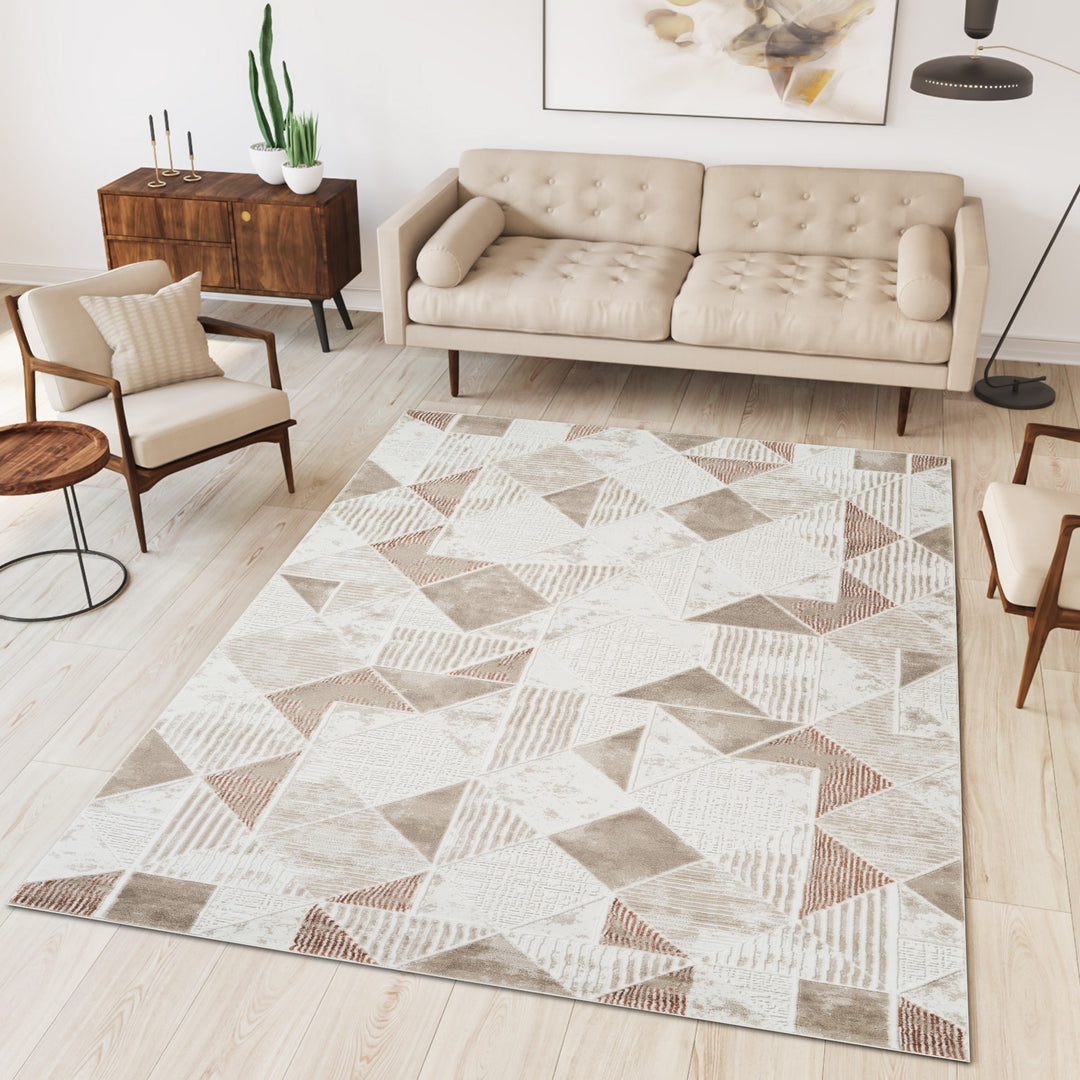 Troy Geometric Area Rug | Modern Polyester Rug | Abstract Diamond Pattern Indoor Rug for Living Room, Bedroom & Dining Room