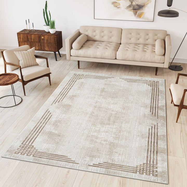 Troy Modern Border Area Rug | Soft Polyester Rug with Contemporary Frame Design | Indoor Rug for Living Room, Bedroom & Dining Room