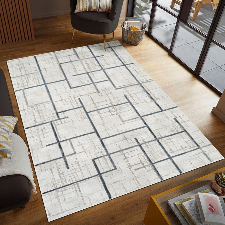 Troy Modern Geometric Area Rug  | Soft Polyester Rug | Contemporary Abstract Line Design Indoor Rug for Living Room, Bedroom & Dining Room
