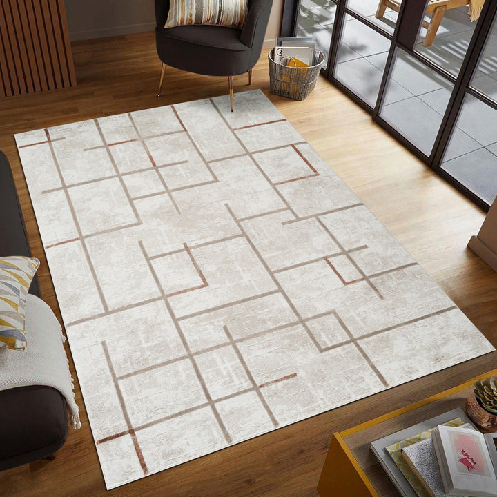 Troy Modern Geometric Area Rug  | Soft Polyester Rug | Contemporary Abstract Line Design Indoor Rug for Living Room, Bedroom & Dining Room