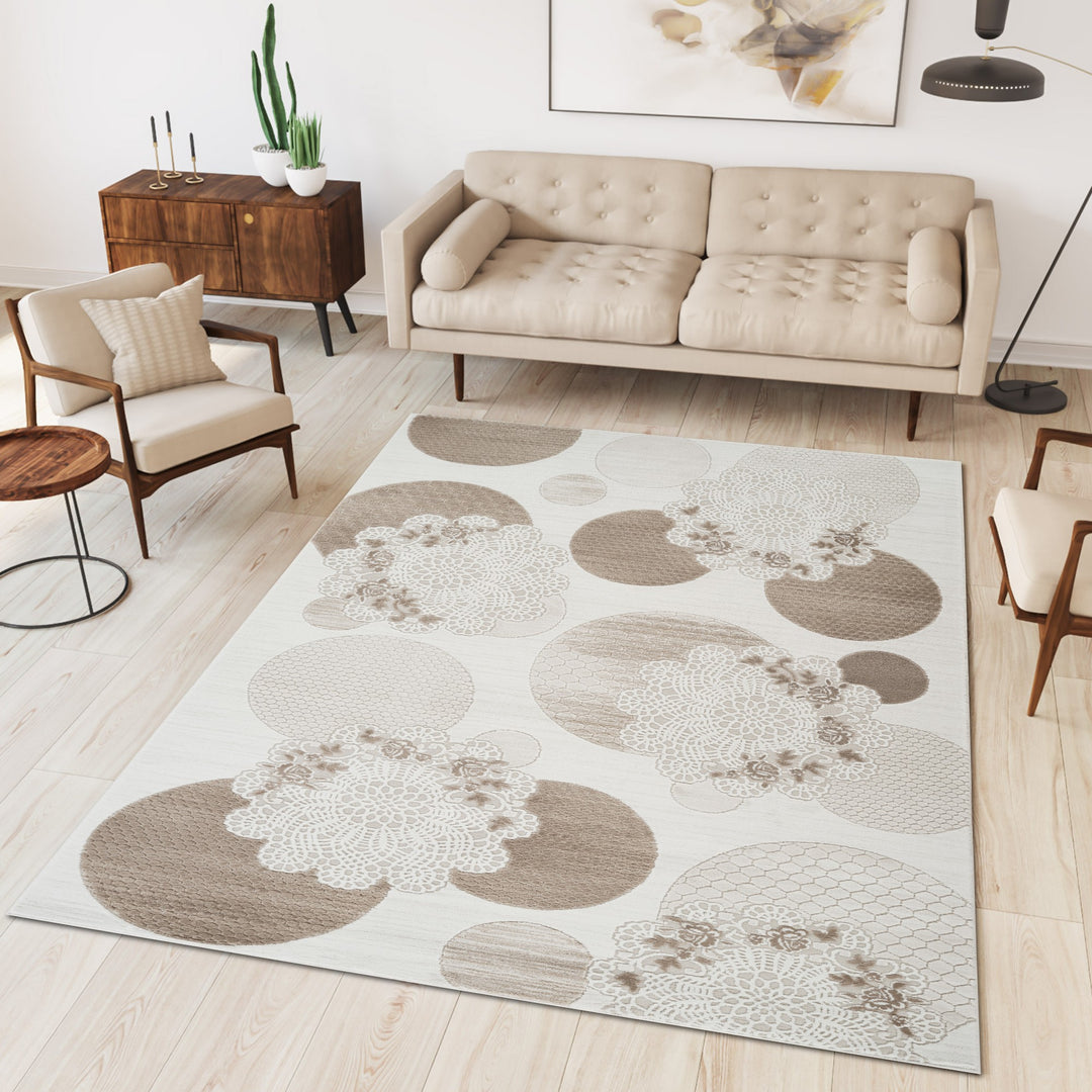Troy Modern Geometric Floral Area Rug | Soft Polyester Indoor Rug |  Abstract Circle Design