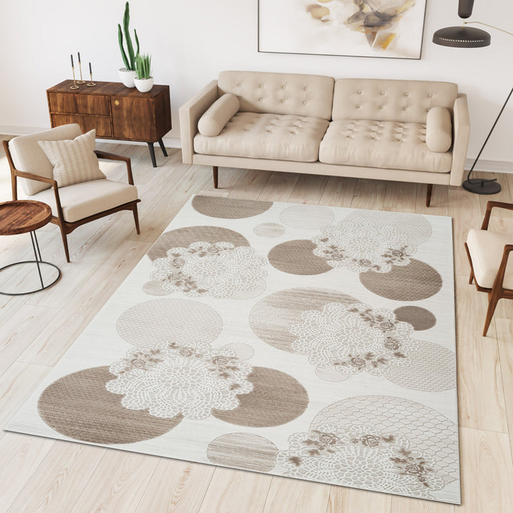 Troy Modern Geometric Floral Area Rug | Soft Polyester Indoor Rug |  Abstract Circle Design