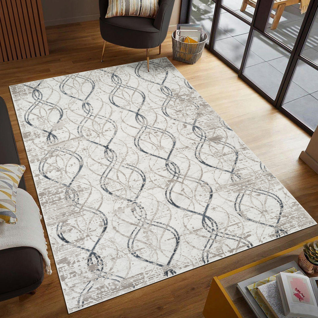 Troy Abstract Trellis Area Rug  | Soft Polyester Rug | Modern Geometric Lattice Design Indoor Carpet for Living Room, Bedroom & Dining Room