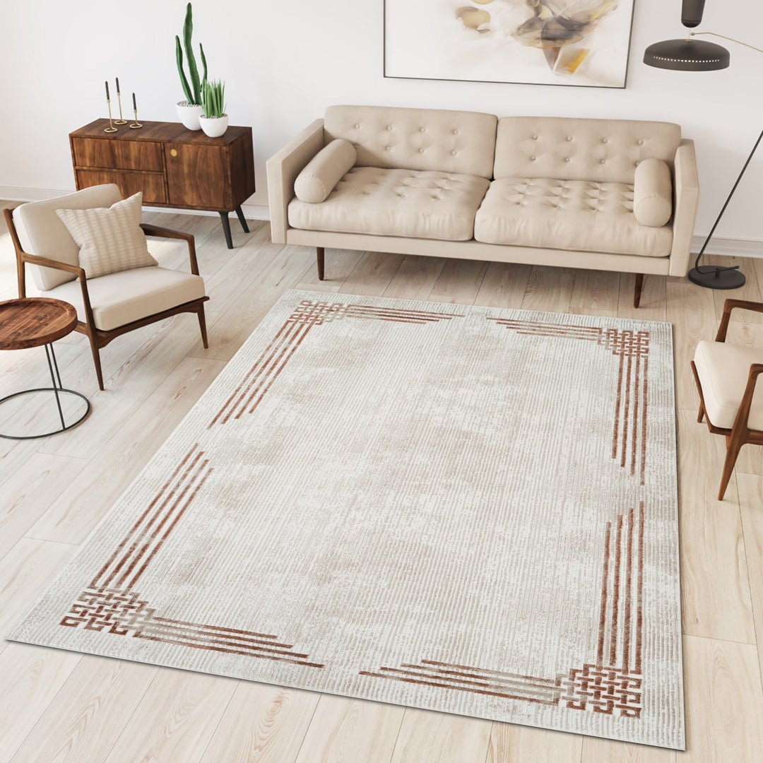 Troy Modern Border Area Rug | Soft Polyester Rug with Contemporary Frame Design | Indoor Rug for Living Room, Bedroom & Dining Room