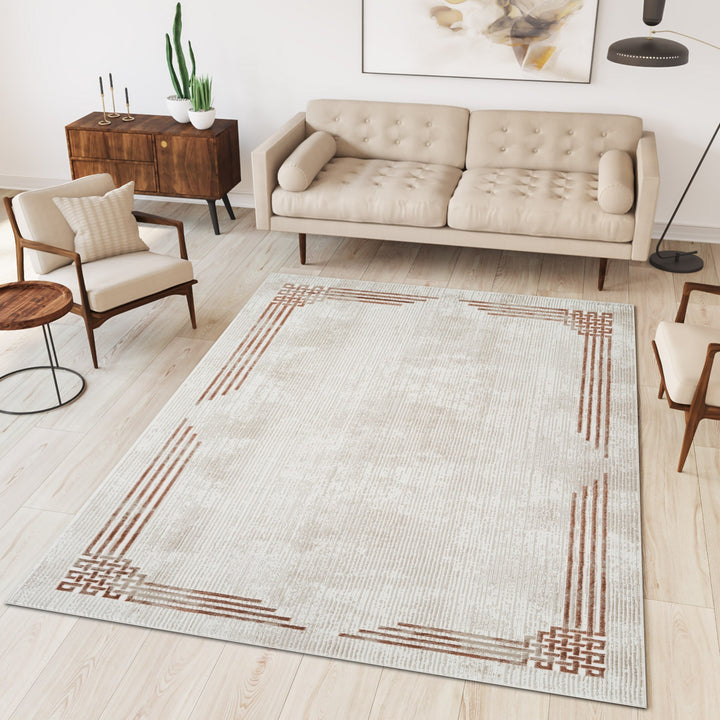 Troy Modern Border Area Rug | Soft Polyester Rug with Contemporary Frame Design | Indoor Rug for Living Room, Bedroom & Dining Room