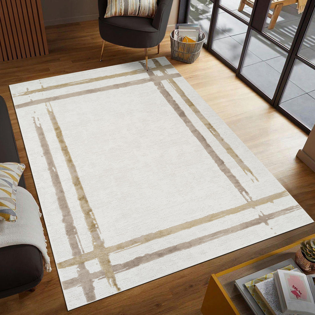 Troy Modern Abstract Border Area Rug | Soft Polyester Indoor Rug for Living Room, Bedroom, Dining Room & Office | Contemporary  Accent Rug